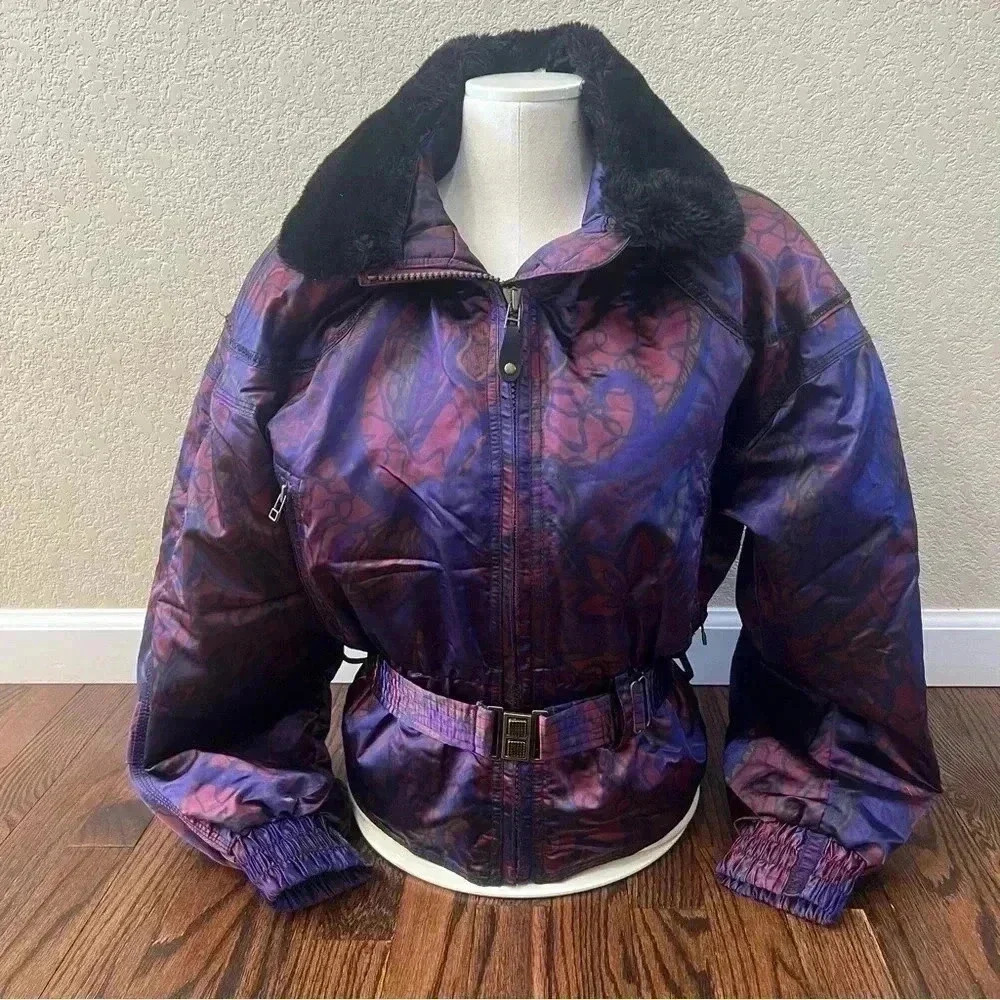 Obermeyer Vintage 90’s Thermolite Baroque Insulated Ski Jacket Coat Belted Sz 8